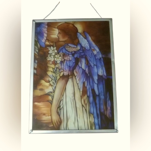NWOT Vintage Hand Painted Stained Glass Angel Art - Picture 1 of 5